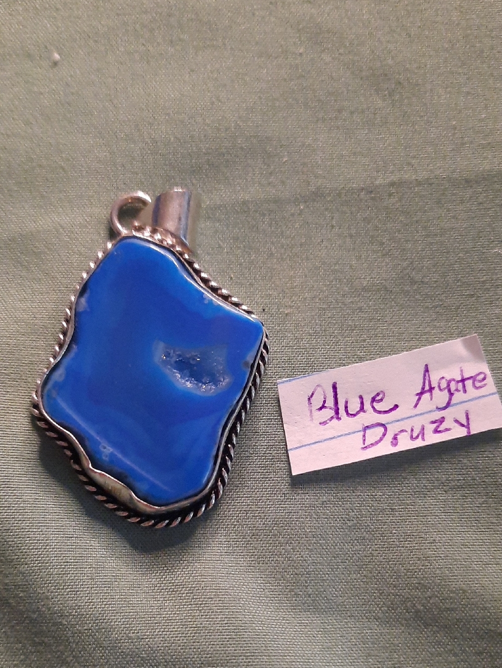 Blue Agate Druzy Pendant in Stamped 925 Setting